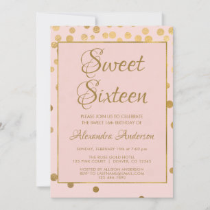 Blush Pink und Gold Confetti Sweet 16 Geburtstag Einladung