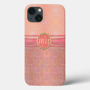 Blush Pink und Gold Damask Custom Monogram Muster Case-Mate iPhone Hülle