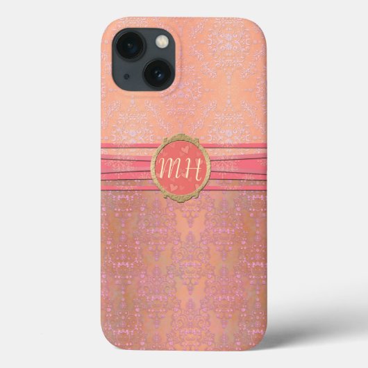 Blush Pink und Gold Damask Custom Monogram Muster Case-Mate iPhone Hülle (Rückseite)