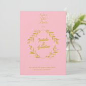 Blush Pink und Gold Diamond Save the Date Hochzeit Einladung (Stehend Vorderseite)