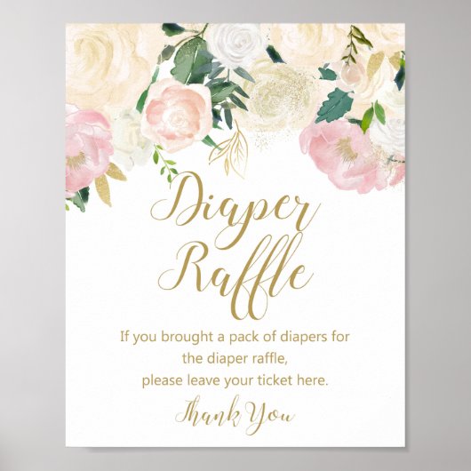 Blush Pink und Gold Diaper Raffelzeichen Poster (Vorne)