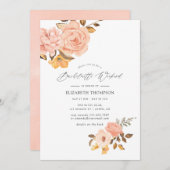 Blush Pink und Gold Floral Bachelorette Wochenende Einladung (Vorne/Hinten)