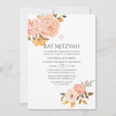 Blush Pink und Gold Floral Bat Mitzvah Einladung (Vorderseite)