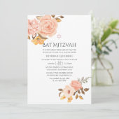 Blush Pink und Gold Floral Bat Mitzvah Einladung (Stehend Vorderseite)