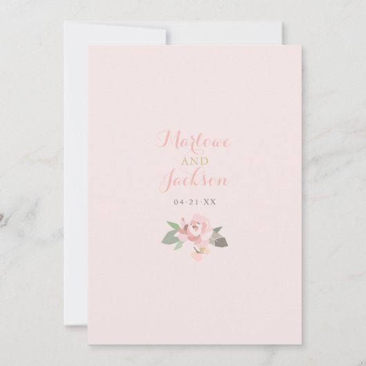 Blush Pink und Gold Floral Boho Hochzeit Einladung (Rückseite)