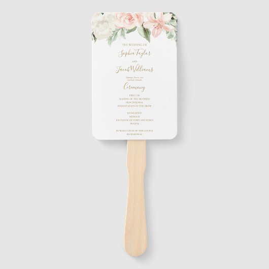 Blush Pink und Gold Floral Boho Hochzeitsprogramm Fächer (Vorderseite)