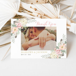 Blush Pink und Gold Floral Boho Wedding Foto Dankeskarte
