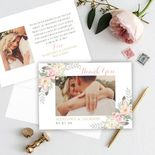 Blush Pink und Gold Floral Boho Wedding Foto Dankeskarte