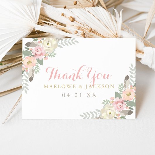 Blush Pink und Gold Floral Boho Wedgram Dankeskarte