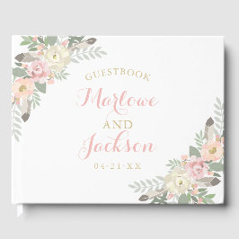 Blush Pink und Gold Floral Boho Wedgram Gästebuch