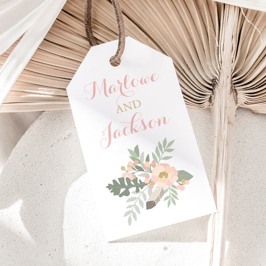 Blush Pink und Gold Floral Boho Wedgram Geschenkanhänger