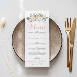 Blush Pink und Gold Floral Boho Wedgram Menükarte