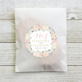 Blush Pink und Gold Floral Boho Wedgram Runder Aufkleber