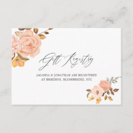 Blush Pink und Gold Floral Bridal Geschenkkartei Begleitkarte