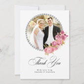 Blush Pink und Gold Floral Diamond Wedding Dankeskarte (Vorderseite)