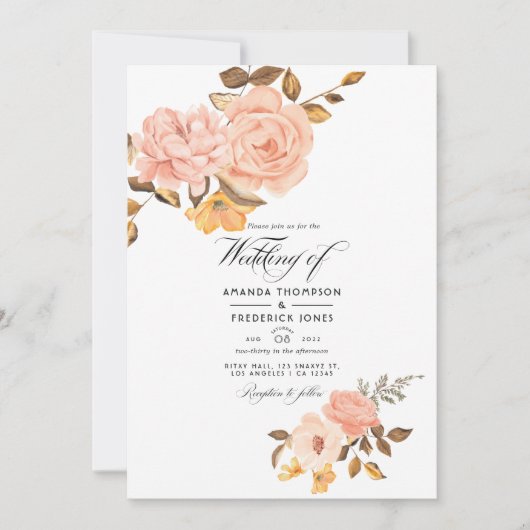 Blush Pink und Gold Floral Wedding Foto Einladung (Vorderseite)