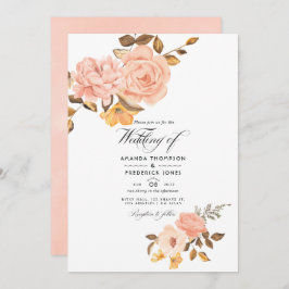 Blush Pink und Gold Floral Wedding Foto Einladung