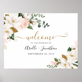 Blush Pink und Gold Floral Wedding Willkommenszeic Poster