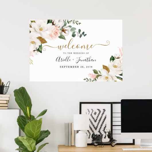 Blush Pink und Gold Floral XL Hochzeitszeichen Poster (Heimbüro)