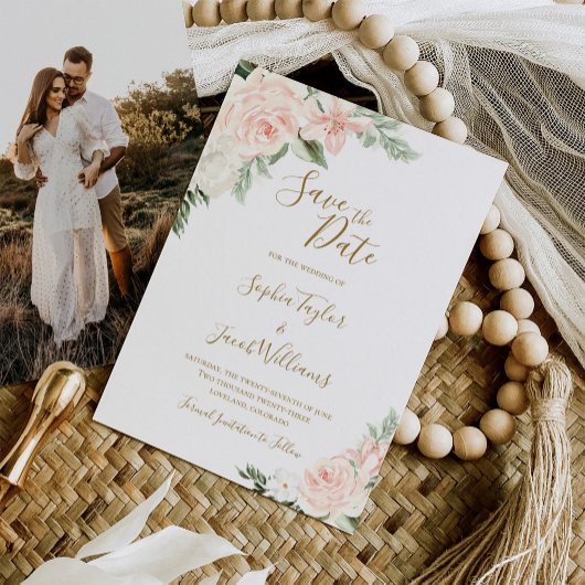 Blush Pink und Gold Foto Hochzeit speichern das Da Save The Date