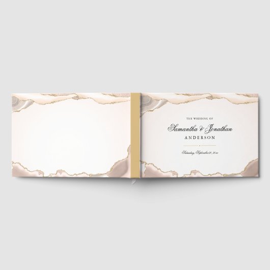 Blush Pink und Gold Glitzer Agate Script Hochzeit Gästebuch (Voll)