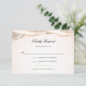Blush Pink und Gold Glitzer Agate Script Hochzeit RSVP Karte (Stehend Vorderseite)