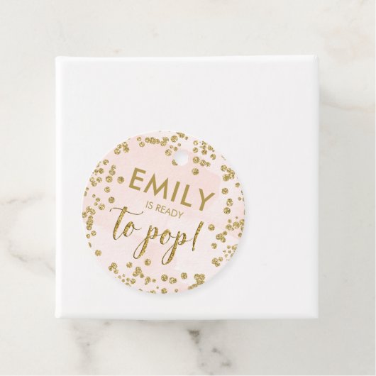 Blush Pink und Gold Glitzer Baby Dusche Pop Geschenkanhänger (Beispiel)
