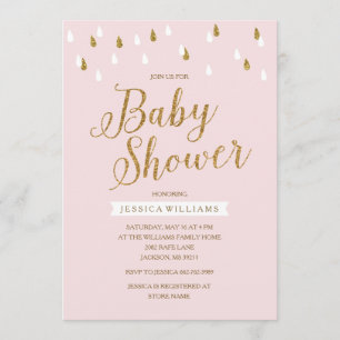 Blush Pink und Gold Glitzer Raindrops Baby Dusche Einladung