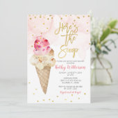 Blush Pink und Gold Ice Cream Baby Dusche Einladung (Stehend Vorderseite)