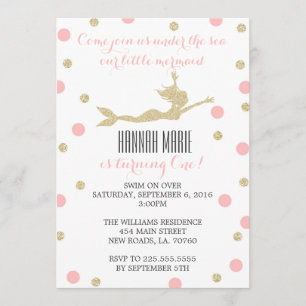 Blush Pink und Gold Mermaid Geburtstagsparty Einladung
