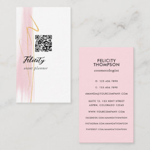 Blush Pink und Gold Pinselstriche Schlaganfälle QR Visitenkarte