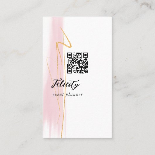 Blush Pink und Gold Pinselstriche Schlaganfälle QR Visitenkarte (Vorderseite)
