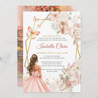 Blush Pink und Gold Prinzessin Quinceanera Einladung