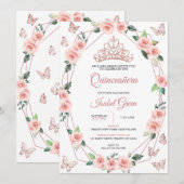 Blush Pink und Gold Quinceñera Einladung (Vorne/Hinten)