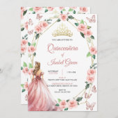 Blush Pink und Gold Quinceñera Einladung (Vorne/Hinten)