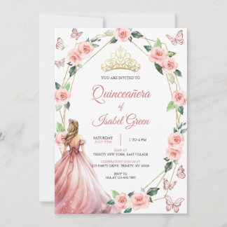Blush Pink und Gold Quinceñera Einladung