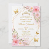 Blush Pink und Gold Quinceñera Geburtstag Einladung (Vorderseite)