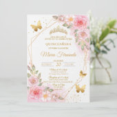 Blush Pink und Gold Quinceñera Geburtstag Einladung (Stehend Vorderseite)