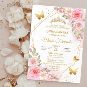 Blush Pink und Gold Quinceñera Geburtstag Einladung