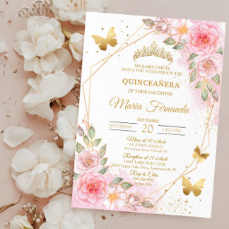 Blush Pink und Gold Quinceñera Geburtstag Einladung