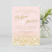 Blush Pink und Gold Sparkle Lights Hochzeit Einladung (Stehend Vorderseite)