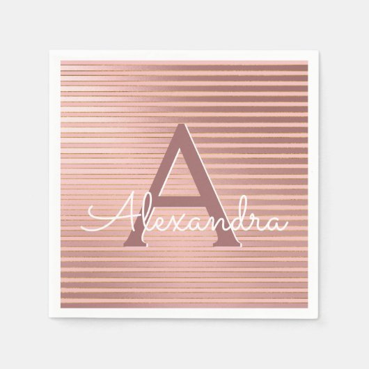 Blush Pink und Gold Streifen Monogram Birthday Serviette (Vorderseite)