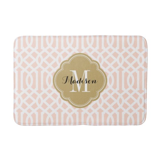 Blush Pink und Gold Trellis Monogram Badematte (Vorderseite)