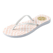 Blush Pink und Gold Trellis Monogram Badesandalen (Schrägansicht)