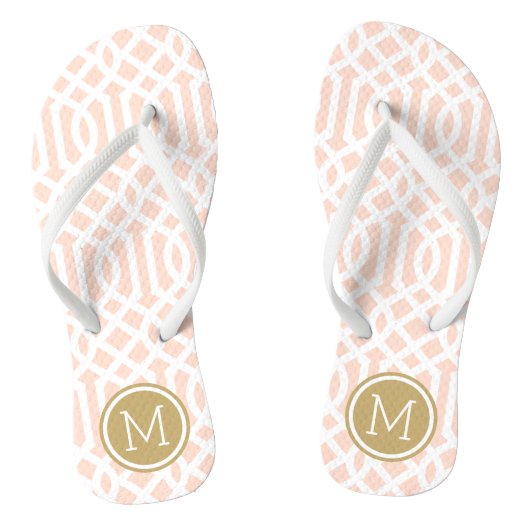 Blush Pink und Gold Trellis Monogram Badesandalen (Fußbett)