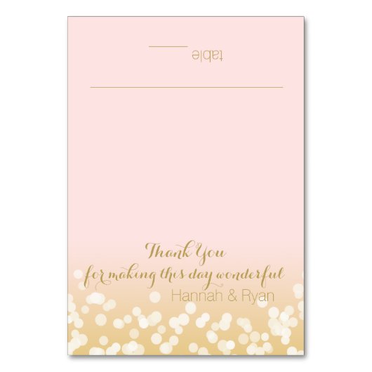 Blush Pink und Gold Twinkle Lights Design Tischnummer (Vorderseite)