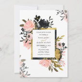 Blush Pink und Gold und Black Floral Wedding Einladung (Vorderseite)