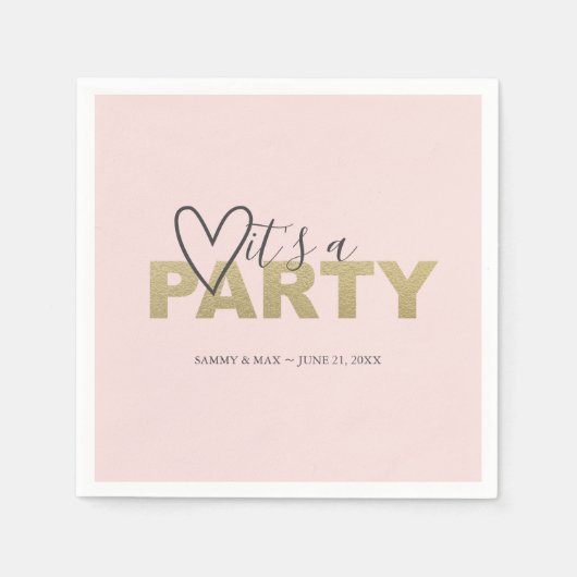 Blush Pink und Gold Valentine's Heart Themed Serviette (Vorderseite)