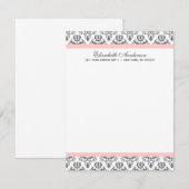 Blush Pink und Grau Damask Flat Vielen Dank Einladung (Vorne/Hinten)