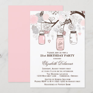 Blush Pink und Gray Mason Jars Geburtstagseinladun Einladung